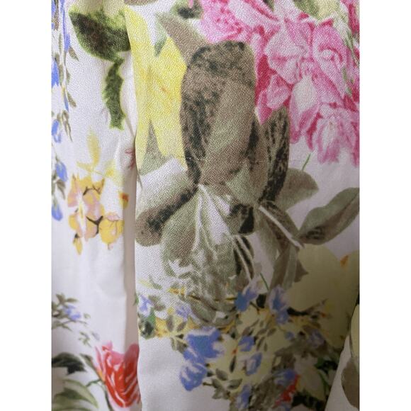 MAC DUGGAL Floral Print Maxi Dress Gown 9079 Beaded Waist Flutter Sleeve Sz 4 - Picture 9 of 10